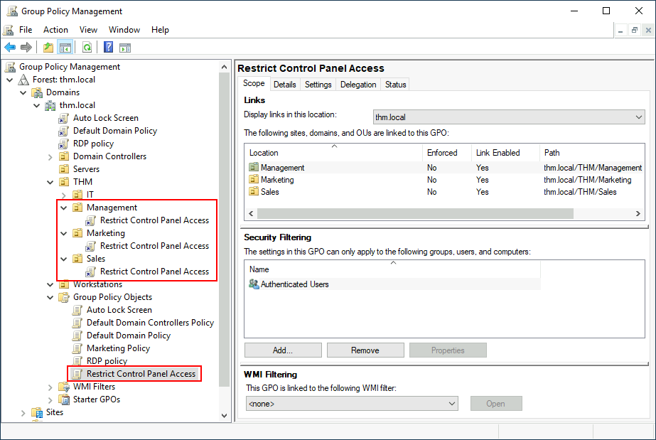 Linking Restrict Control Panel GPO