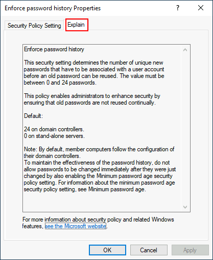 OU settings explain tab