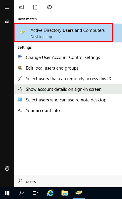 Start menu AD Users and Computers